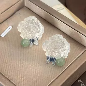 Весна и лето прозрачный цветок гвоздик Sen милая ретро девушка трехмерный цветок милая леди нишевый дизайн серьги белый