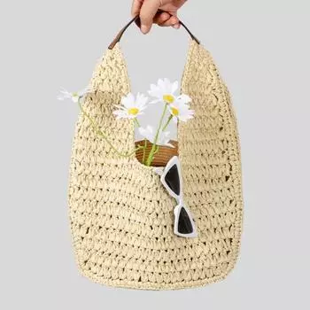 Весна и лето, ручная работа, соломенная обертка, бумажная веревка, сумка-полумесяц, модная сумка для подмышек, женская пляжная сумка на берегу моря бежевый