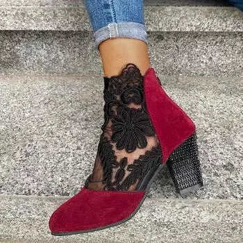 Весна и лето, сетчатая кружевная обувь на грубом каблуке с очень тонкими водонепроницаемыми тайваньскими туфлями с неглубоким носком, обувь для ночного клуба 36 чёрный