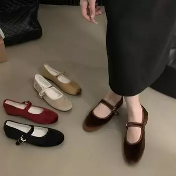 Весна и лето Sith Velvet Gentle Mary Jane Milk Shoes Shallow Mouth Тонкие туфли на плоской подошве для женщин 39 чёрный