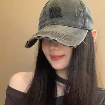 Весна и лето стирать старый универсальный кепка большая окружность головы показывая лицо маленькая шляпа американская ретро бейсболка с дыркой женская прилив M56-58cm чёрный