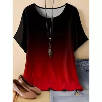 Весна и лето Удобная повседневная женская модная одежда для пышных форм с 3D-принтом и градиентом Шикарная футболка Яркий топ с коротким рукавом S