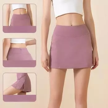 Весна и лето Женская новая раздельная юбка, прикрывающая бедра, не стесняющая движений, быстросохнущая, для занятий фитнесом и йогой, короткая юбка, теннисная юбка S чёрный