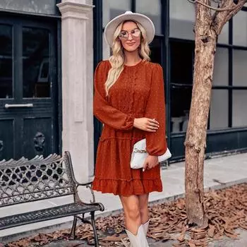 Весна и лето Женские платья А-силуэта с завышенной талией, длинные, премиум-класса S коричневый