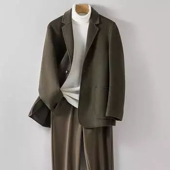 Весна и осень 100% шерстяной костюм высокого класса короткий безналичный костюм мужской корейский вариант двухстороннее шерстяное пальто L чёрный