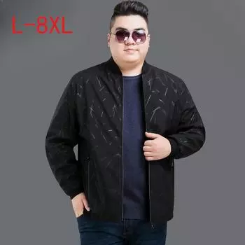 Весна и осень 105 кг куртка больших размеров мужская весенняя и осенняя одежда очень большая куртка для полных людей плюс толстые люди плюс повседневная одежда 8XL чёрный