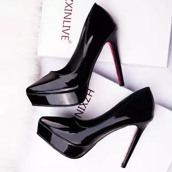 Весна и осень 12 см каблуки тонкие каблуки водонепроницаемые туфли женские лакированные женские туфли 2024 новые весенние и осенние одинарные туфли с 34
