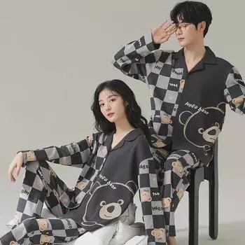 Весна и осень 2022 года, пижамный комплект с длинными рукавами для пар Women s XL (60-70 kg)