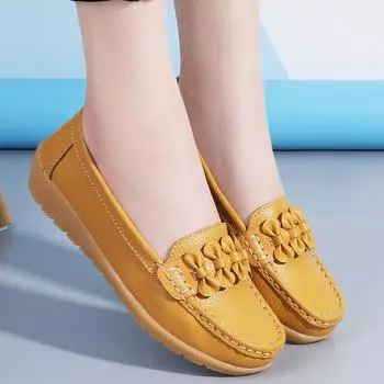 Весна и осень 2023 г. Женские туфли для медсестер из натуральной кожи - Повседневные туфли для мам на плоской подошве и танкетке 38 хаки