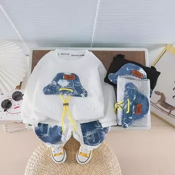 Весна и осень 2023 года, модная толстовка для мальчиков: Красивая и модная корейская футболка с круглым вырезом 120 cm