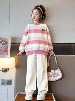 Весна и осень 2023 года, модный свободный свитер и топ для детей 120 cm