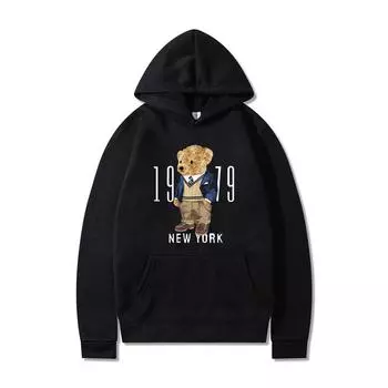 Весна и осень 2023 года, новый свитер с капюшоном и принтом медведя для отдыха, модное пальто для мужчин и женщин M