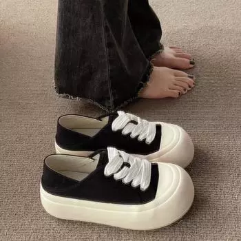 Весна и осень 2024 г. Новая модная универсальная женская обувь, повседневные туфли на плоской подошве с круглым носком, на толстой подошве, на шнуровке, для занятий спортом на открытом воздухе 35 бежевый