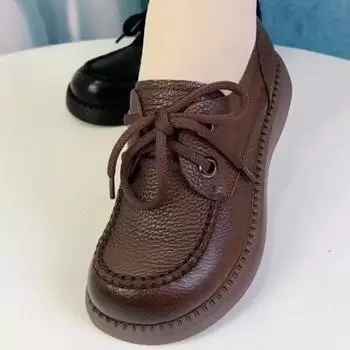 Весна и осень 2024 г. Новые туфли из полиуретана с глубоким носком, на среднем каблуке, с крестообразными шнурками, на толстой круглой резиновой подошве для женщин 35 чёрный