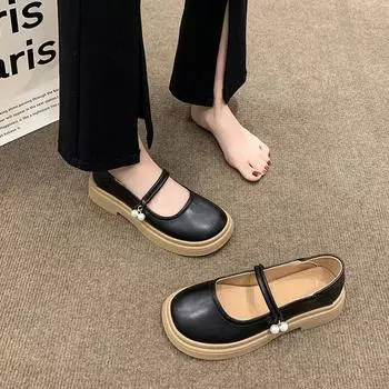 Весна и осень 2024 года, хит продаж, высококачественная женская обувь, однотонные модные женские лоферы с круглым носком и пряжкой в одну линию 35 бежевый