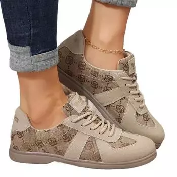 Весна и осень 2024 года. Модные и удобные повседневные туфли в стиле ретро с подходящей цветовой гаммой, износостойкие, на плоской подошве, со шнуровкой 35 хаки