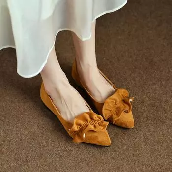 Весна и осень 2024 года, новая модная замшевая верхняя одежда с острым носком, женская обувь с неглубоким носком, удобные туфли на высоком каблуке 35 чёрный