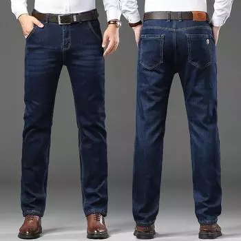 Весна и осень 2024 года, новые джинсы со средней талией для мужчин с толстым бархатом и свободные прямые брюки большого размера для мужчин 28