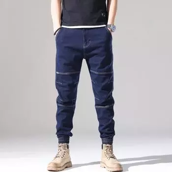 Весна и осень 2024 года, новые мужские эластичные брюки в ковбойском стиле, облегающие брюки с короткими штанинами 28 синий