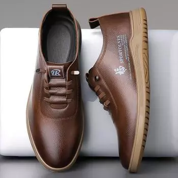 Весна и осень 2024 года, новые мужские повседневные кожаные туфли, мужские кроссовки из мягкой кожи с мягкой подошвой, универсальные туфли на плоской подошве 6869 38 чёрный