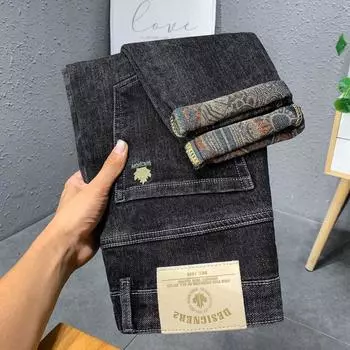 Весна и осень 2024 года, новые вышитые эластичные мягкие и универсальные мужские джинсы для похудения и маленьких ног 28