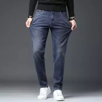 Весна и осень 2024 года, новые высококачественные джинсы для мужчин, облегающие прямые брюки делового покроя, черные, серые, универсальные 28 светло-синий