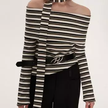 Весна и осень 2024 года. Новый дизайн с открытыми плечами One Word, Pure Desire, укороченный стиль Spicy Girl, облегающий крой, футболка с длинными рукавами, женский топ S коричневый