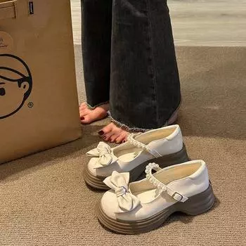 Весна и осень 2024 Новые японские туфли JK с толстой подошвой и жемчугом на толстой подошве из кожи 35