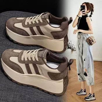 «Весна и осень 2025 г. Женские туфли на толстой подошве из мягкой кожи с матовым эффектом, визуально увеличивающие рост — немецкий стиль» 39 чёрный