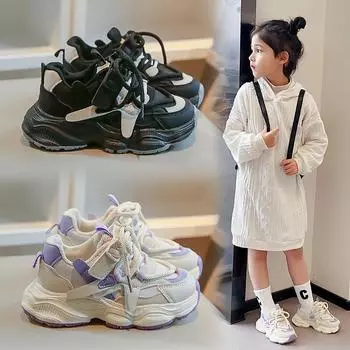 Весна и осень 2025 года. Модные повседневные туфли Daddy на легкой подошве для детей, мужчин и женщин. Стильная спортивная обувь для детей среднего и старшего возраста, а также для студентов. Size 30, 18.3cm бежевый