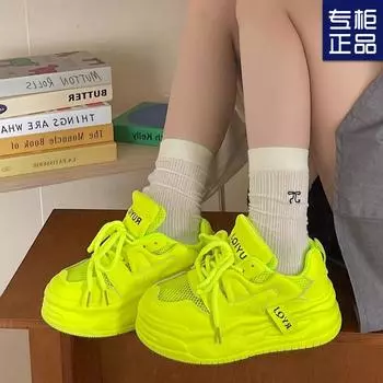 Весна и осень 2025 года, новые дышащие белые туфли для папы, женские, увеличивающие рост, универсальные, повседневные, сетчатые, спортивные туфли для серфинга 35 зелёный