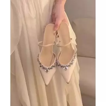 Весна и осень 2025 года, новые туфли на высоком каблуке со стразами, женские туфли-шпильки цвета шампанского, одно слово с полуприлегающими туфлями, классные уличные тапочки 35