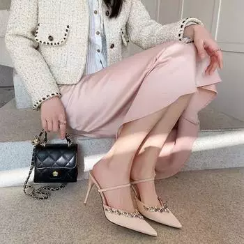 Весна и осень 2025 года, новые туфли на высоком каблуке со стразами, женские туфли-шпильки цвета шампанского, одно слово с полуприлегающими туфлями, классные уличные тапочки 35