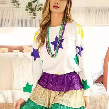 Весна и осень 2025 года, новый повседневный топ с длинными рукавами и принтом в виде женской звезды для женщин S белый
