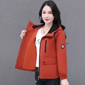 Весна и осень 2025 Женская повседневная ветровка: Модная короткая куртка для мам среднего возраста L (100-115 kg)