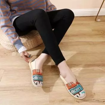 Весна и осень 22 новые дышащие женские туфли на плоской подошве повседневные женские туфли из ткани с одной педалью модные туфли с граффити-принтом 35