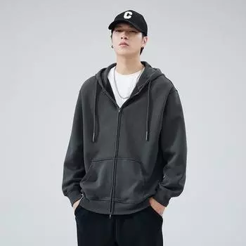 Весна и осень Американский 350G Тяжелый капюшон для пары свитер мужской повседневный свободный кардиган на молнии спортивная куртка M сапфировый