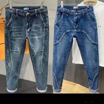 Весна и осень Большие размеры Harlan Stretch джинсы мужские свободные потертые Plus Fat Plus длинные брюки 44