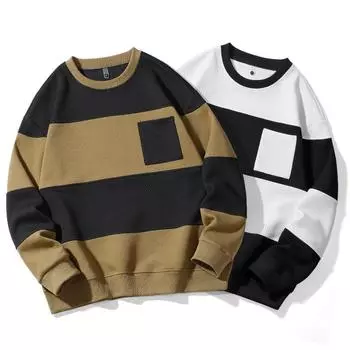 Весна и осень Большие размеры Мужская модная повседневная верхняя часть с круглым вырезом Персонализированная лоскутная толстовка с капюшоном Свободная мужская одежда XXXXXXXXL белый