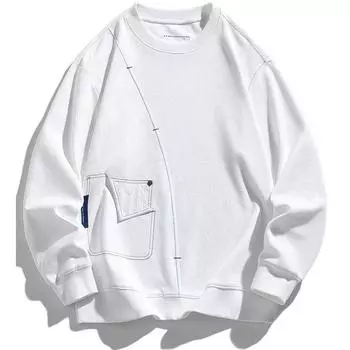 Весна и осень Большие размеры Мужская толстовка с круглым вырезом Мужская мода Повседневная мужская толстовка с капюшоном Свободный топ XXXXXXXXL белый