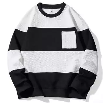 Весна и осень Большие размеры Мужская модная повседневная верхняя часть с круглым вырезом Персонализированная лоскутная толстовка с капюшоном Свободная мужская одежда M белый