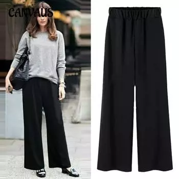 Весна и осень Большие размеры Утепленные брюки для мам среднего и пожилого возраста Прямые широкие брюки Свободные брюки S чёрный