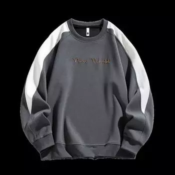 Весна и осень, большой мужской свободный круглый вырез, вышитая толстовка, модный мужской большой размер, цветная толстовка с блоками XXXXXXXXXL чёрный