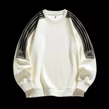 Весна и осень, большой мужской свободный круглый вырез, вышитая толстовка, модный мужской большой размер, цветная толстовка с блоками XXL чёрный