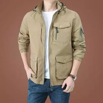 Весна и осень, большой размер, свободная куртка с несколькими карманами, мужская повседневная ветровка, воротник-стойка, оснастка, мужская одежда M