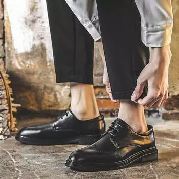 Весна и осень Brock British Style Черные Маленькие кожаные туфли мужские на шнуровке деловые деловые туфли с принтом мужские кожаные туфли 9623-J 39 чёрный