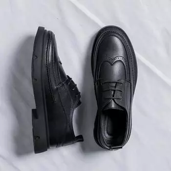 Весна и осень, деловые, повседневные, британский стиль, черные, мужские, свадебные, туфли для жениха на платформе, увеличивающие рост, маленькие кожаные туфли 1053-R 39 чёрный