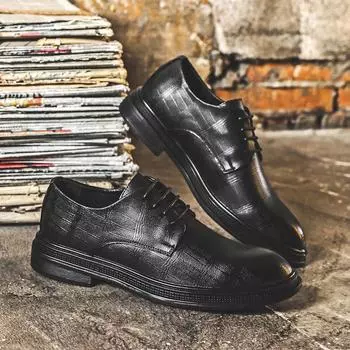 Весна и осень деловые повседневные туфли из кожи с острым носком в британском стиле для подростков, модные черные туфли из кожи 2323-Y 38 чёрный