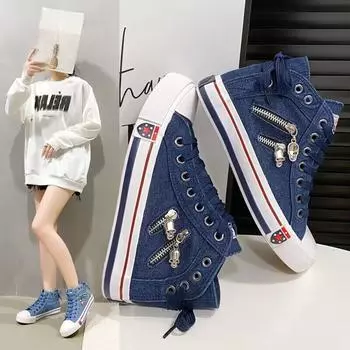 Весна и осень для девочек, джинсовая обувь на высоком холсте, модная повседневная обувь 43 светло-синий