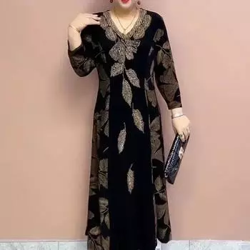 Весна и осень для мам, модное тонкое платье большого размера свободного покроя 5XL золотой